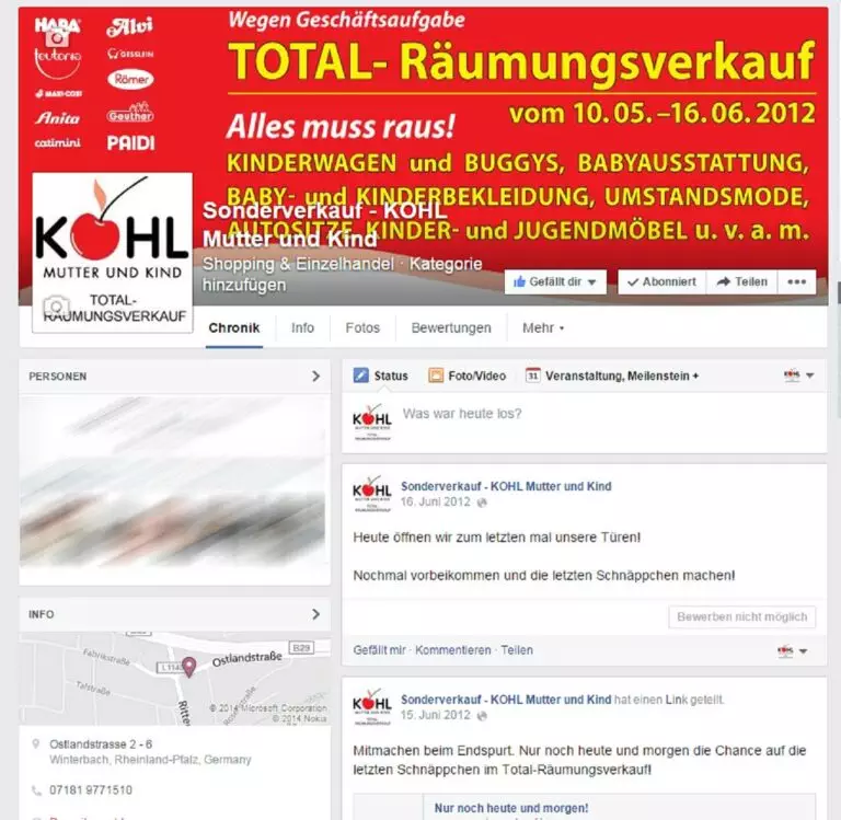 Kohl – Räumungsverkauf mit Website, Facebook-Fanpage & Werbung